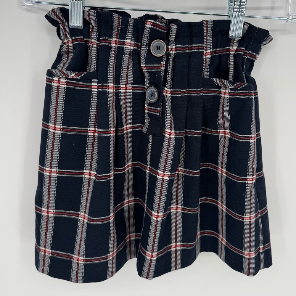 Zara Kids School Girl Black Check Skirt Button Elastic Waist